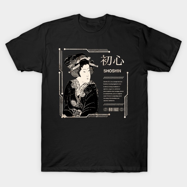 Shoshin Zen Buddhism Saying Geisha Japanese Philosophy Kanji Characters 637 T-Shirt by dvongart